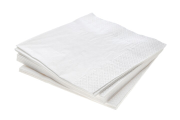 Stack of clean paper tissues on white background