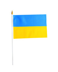 National flag of Ukraine isolated on white, top view