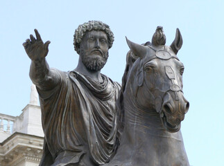 Statue of the rider Marcus Aurelius in Capitol Square in Rome Italy