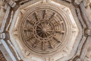 Marble cupola of Jain temple at Ranakpur, Rajasthan state, India