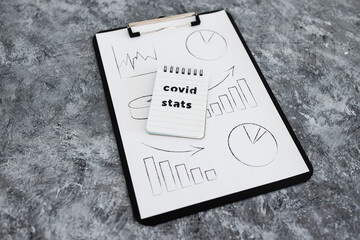 life after the covid-19 virus pandemic, clipboard with graph and Covid Stats text