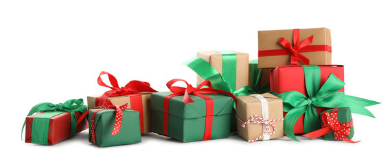 Many different Christmas gifts on white background - Powered by Adobe