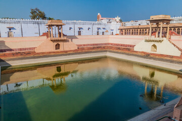 Pond at Rangaji temple in Vrindavan, Uttar Pradesh state, India