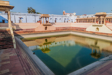 Pond at Rangaji temple in Vrindavan, Uttar Pradesh state, India