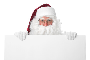 Santa Claus with blank banner on white background