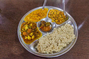 Typical thali meal in India