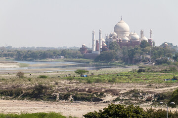 Fototapeta na wymiar Taj Mahal as viewed from Agra Fort, Uttar Pradesh state, India