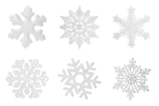 Set of beautiful decorative snowflakes on white background