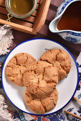 Crisp walnut cookie  on the plate 
