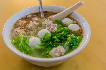 Fish Ball Noodle Soup (Bihun or Bee Hoon) in Malaysia