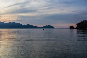 Sunset at a sea in Bako National Park, Sarawak, Malaysia