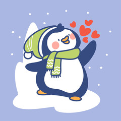 Lovely And Cute Little Penguin Says Hello 2 Doodle Illustration