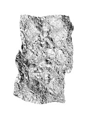 A piece of aluminum foil isolated on white background. Wrinkled aluminum foil.