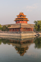 Corner tower of the Forbidden City in Beijing, China