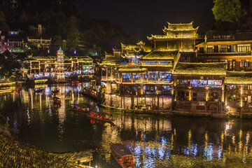 Traditional houses along Tuo river in Fenghuang Ancient Town, Hunan province, China