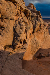 Swirling Patterns on Slick Rock at The New Wave, Glen Canyon National Recreation Area, Arizona, USA