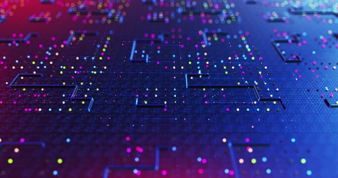Close Up High Tech Circuit Board. Futuristic Technology. Artificial Intelligence. Computer And Technology Related 4K 3D CG Animation.