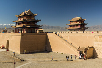 JIAYUGUAN, CHINA - AUGUST 22, 2018:Towers of Jiayuguan Fort, Gansu Province, China © Matyas Rehak