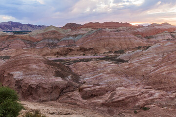 Sunrise view of rainbow mountains in Zhangye Danxia National Geopark, Gansu Province, China
