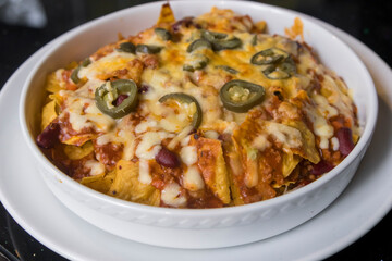 Chili beef nachos with Jalapenos