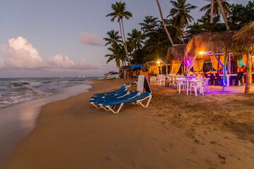 Fototapeta Evening view of a beach in Las Terrenas, Dominican Republic obraz
