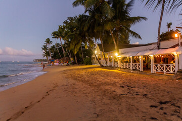 Evening view of a beach in Las Terrenas, Dominican Republic