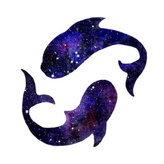  watercolor art of signs of the zodiac.Pisces