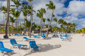 PUNTA CANA, DOMINICAN REPUBLIC - DECEMBER 8, 2018: People at Bavaro beach, Dominican Republic