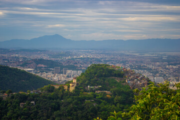 Fototapeta premium Aerial view of the favelas and the city of rio de janeiro