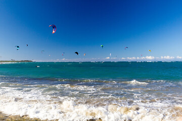 Kitesurfing in Cabarete, Dominican Republic - obrazy, fototapety, plakaty