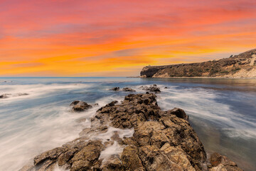 Abalone Cove Shoreline Park with sunset sky in Los Angeles County California.