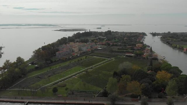 Aerial view of  Burano island a province of Venice in Italy on a cloudy day. Burano, Italy,