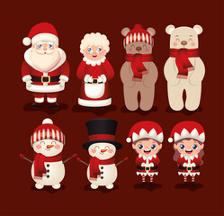 set of christmas icons in red background