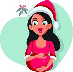 Pregnant Woman Wearing Santa Hat on Christmas