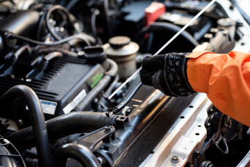 Fototapeta premium Motor oil, car engine close up