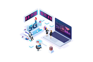 Modern isometric internet speed technology for the development of 5g communication technology. Online based vector illustration Suitable for Diagrams, Infographics, Game Assets, and Other Graphics