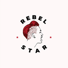 Lady rocker singer with red punk hair vector design illustration