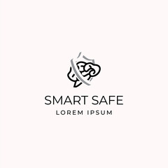 Tech brain with circuit board and shield simple logo and icon design illustration