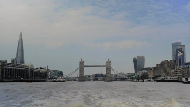London Tower Bridge Seen From Thames River