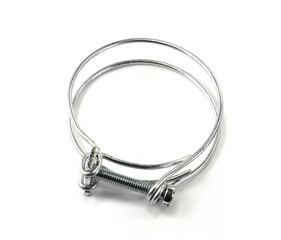 Hose clamps. Steel clamps isolated on white background. Screw clamp. 