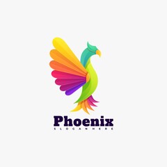 Vector Logo Illustration Phoenix Gradient Colorful Style.