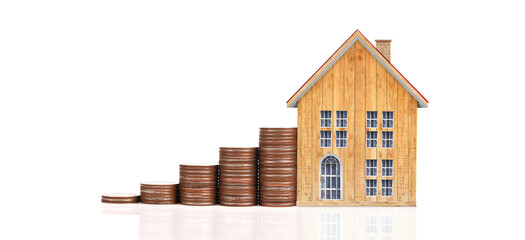Coin stack house model savings plans for housing,home  Real Estate concept