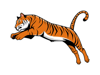 Fototapeta na wymiar Cartoon Illustration of Tiger Jumping for Mascot Logo, E-Sport Logo. Animals Cartoon Vector Illustration.