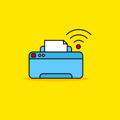 Wireless printer vector illustration isolated on yellow background. Linear color style of wireless printer icon
