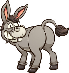 Fototapeta na wymiar Cartoon donkey looking back and smiling. Vector clip art illustration with simple gradients. All on a single layer. 