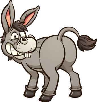Cartoon donkey looking back and smiling. Vector clip art illustration with simple gradients. All on a single layer. 
