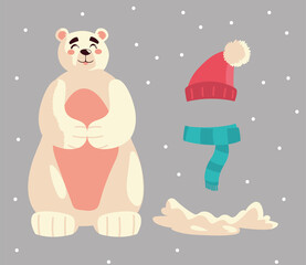 cute polar bear scarf hat and snow cartoon
