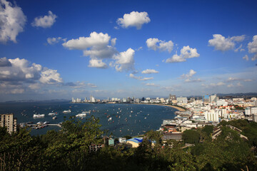 Aerial view of Pattaya City, Big downtown in Chonburi, The famouse view point of Pattaya City of Thailand