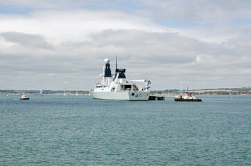 Royal Navy Destroyer HMS Diamond in Portsmouth Harbour - 395672375