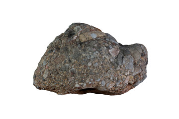 conglomerate rock stone isolated on white background.